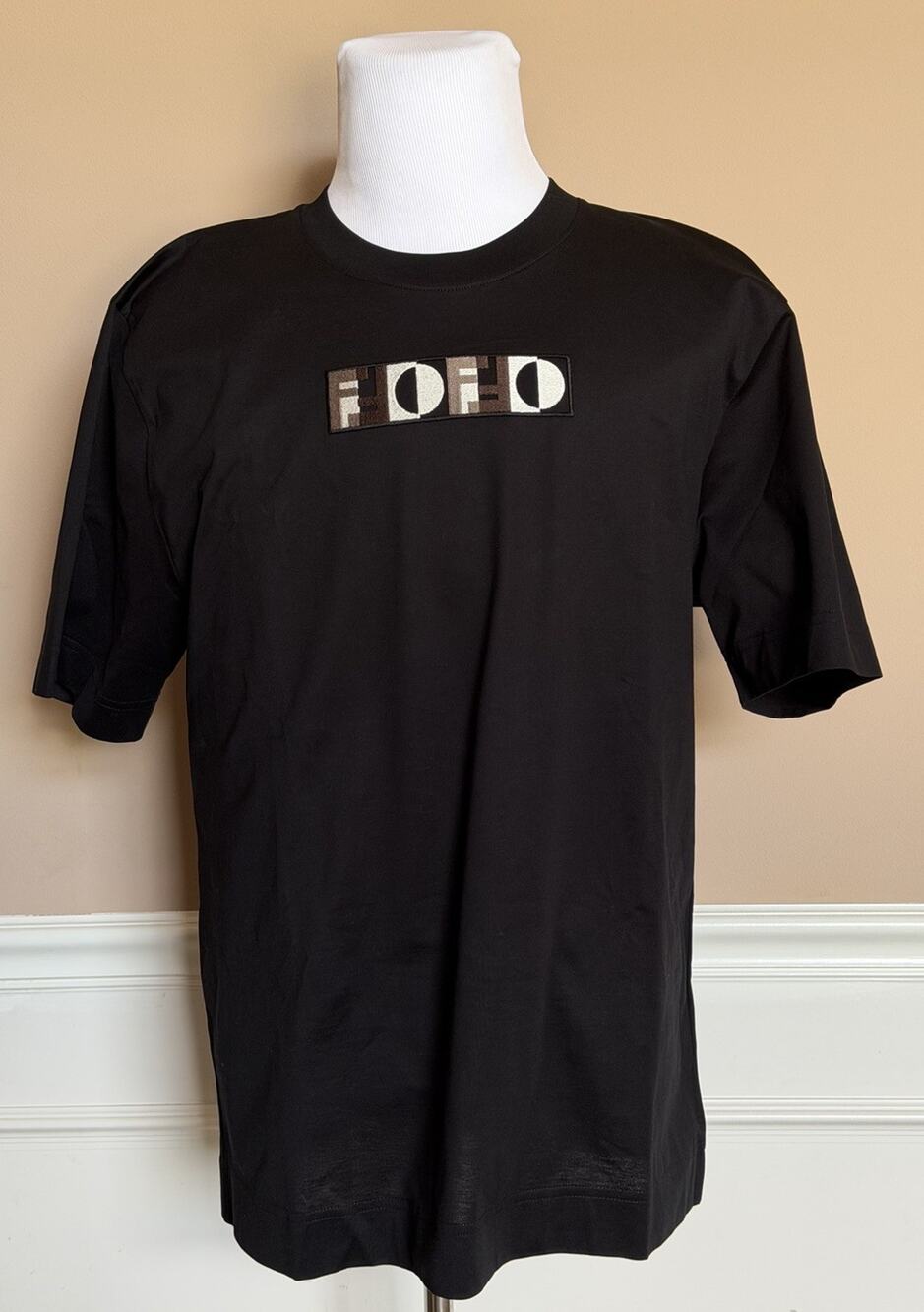 Fendi FF Logo Embroidered T-Shirt Black Men XL FY0936 Italy NWT $790